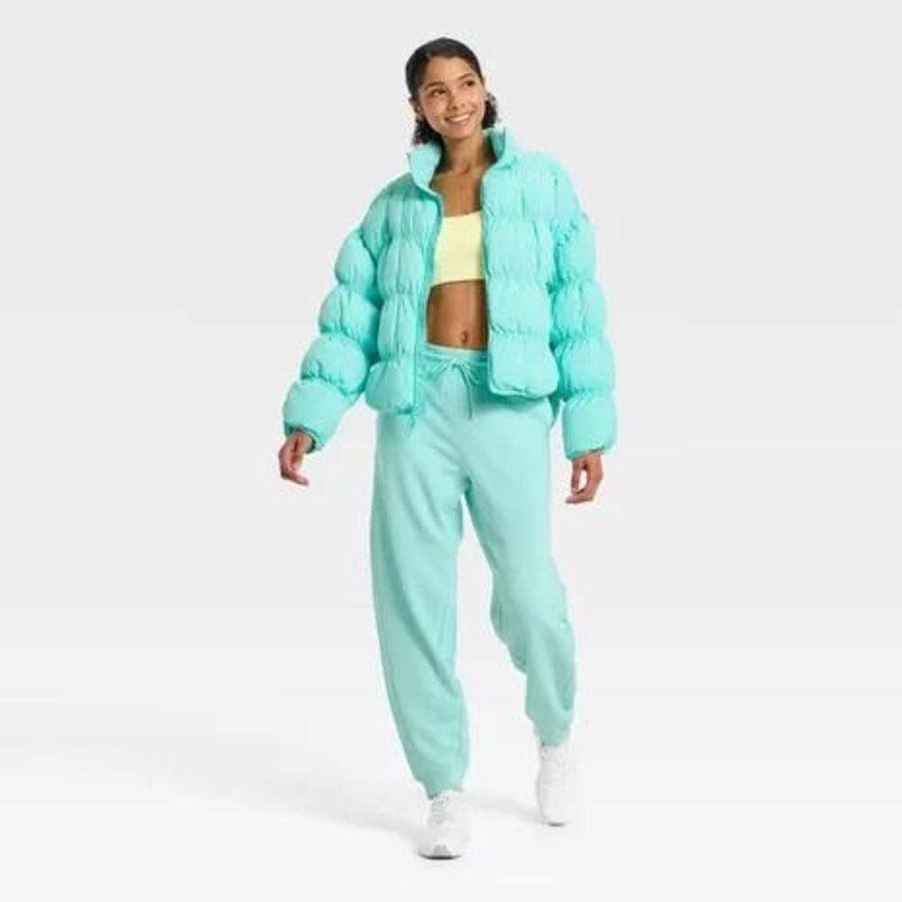 Women's Puffer Jacket - JoyLab Aqua Blue XL - Picture 3 of 7